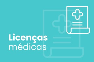 Fundo azul, palavras Licenças médicas
