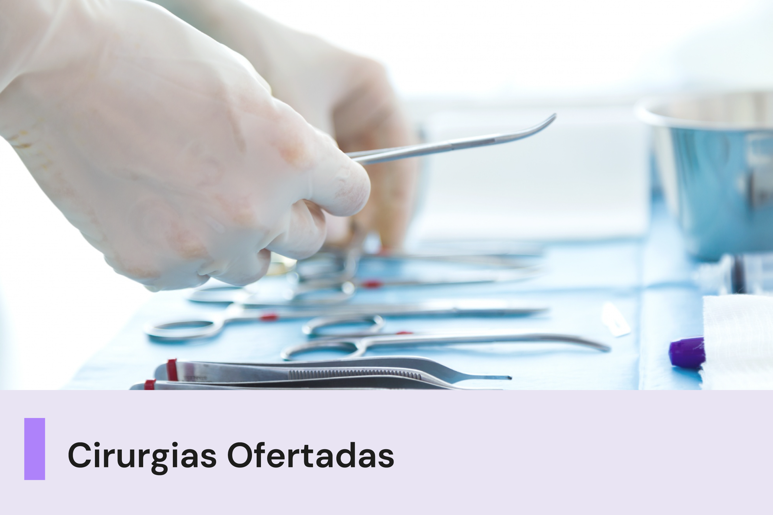 A imagem mostra uma mesa com pinças e materiais cirúrgicos. Abaixo, uma faixa com o texto 