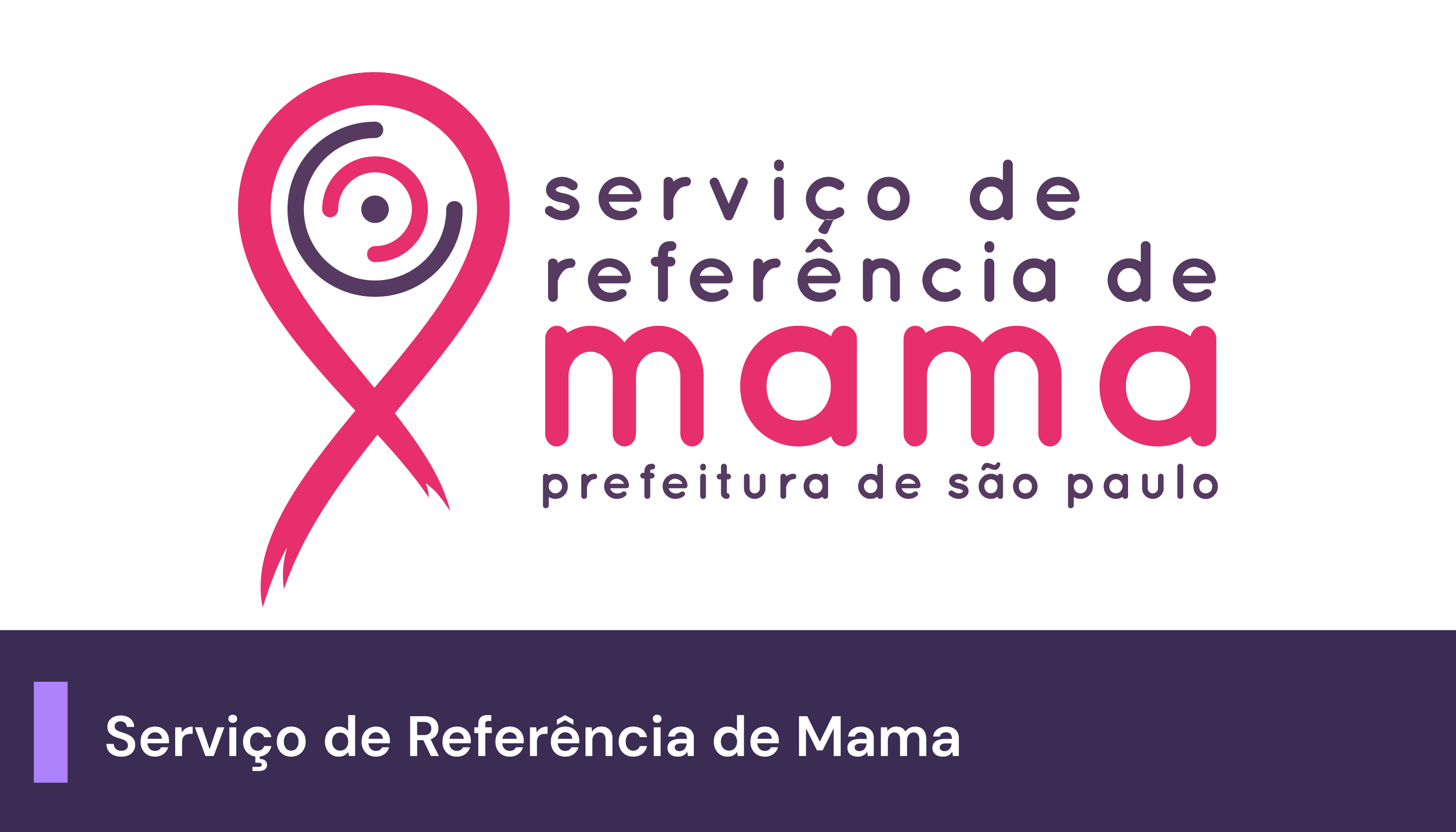 A imagem mostra uma arte sobre o Serviço de Referência de Mama, abaixo uma faixa com texto 
