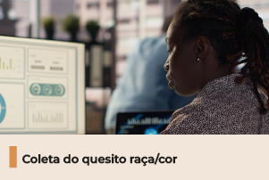 A imagem mostra uma mulher negra usando um computador. Abaixo, uma frase com o texto 